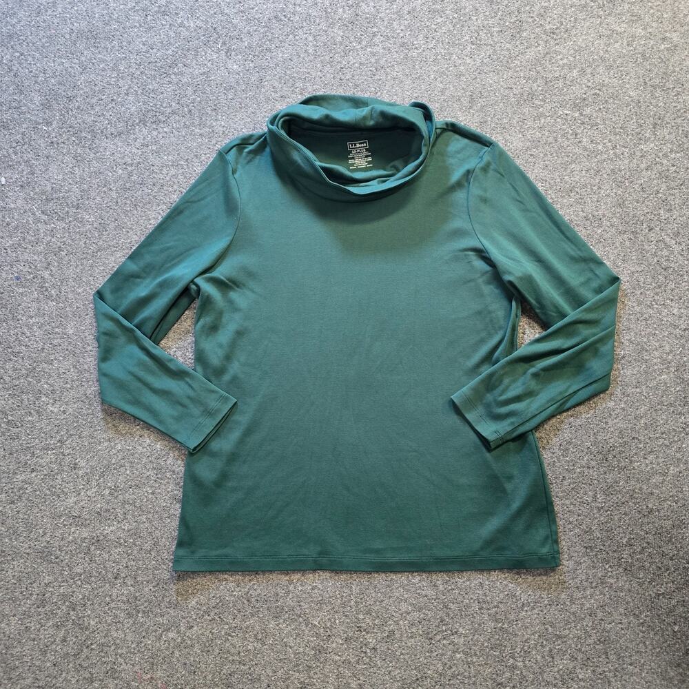 LL Bean Top Womens 1X Green Supima Turtle Neck Long Sleeve Soft Casual Capsule